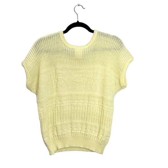 Vintage 80s 90s pale yellow dolman sleeve jacquard knit retro sweater M - Picture 7 of 12